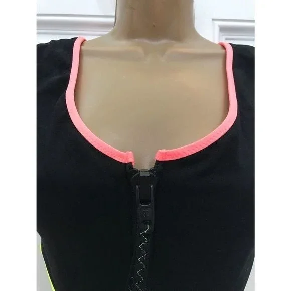 Zara Women’s Black Cut Out Piping Neón Trim Zip Front Cheeky Swimsuit Sz S NWT - Picture 7 of 14